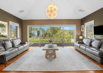 Casual living room with television